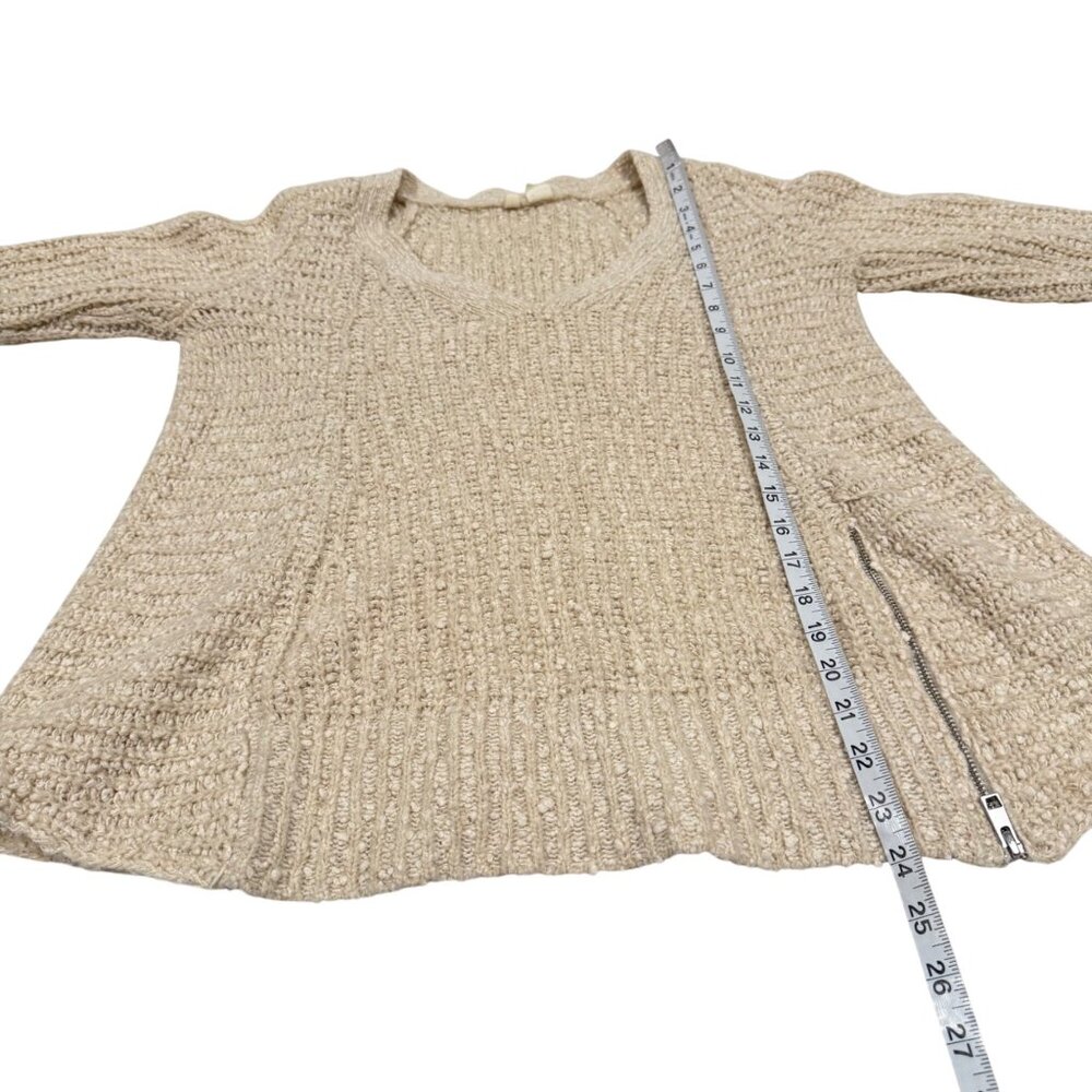Anthropologie Moth Cream Marled Knit V-Neck Sweater with Side Zipper Size S - Picture 7 of 7